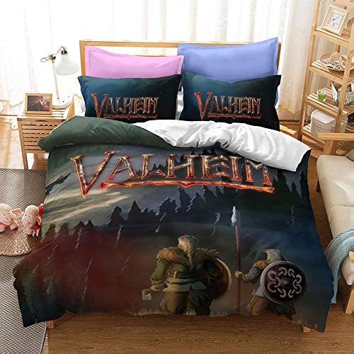 NICHIYOBI Valheim Bettbezug Bettwäsche Set - Bettbezug und Kissenbezug,Mikrofaser,3D Digital Print dreiteiliger Bettwäsche (5,Single 135x200cm)