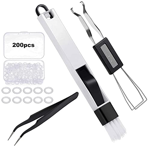 GTIWUNG 2 in 1 Tastiera Estrattore, Meccanica Keycap Remover Key, Tastiera di Rimozione,Keycaps Puller + Spazzola per la Pulizia + 200 Pezzi O-Ring Ammortizzatori di Gomma per Tastiere Noise Dampeners