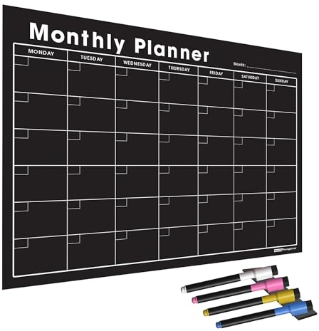 WallTAC A3 Monthly Wall Planner Sticker with Blackboard Pens | Made in The UK | Easy-to-Remove Dry Wipe Calendar with Reusable Adhesive | Meal Planner or to Do List for Home and Office [30 x 42cm]