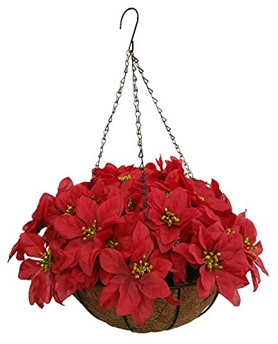 Wohnkultur und Hochzeit Urlaub Festliche Dekoration Rote Weihnachtsblume Künstliche Weihnachtsstern Pflanze Blumen Seide DIY Kette Hängekorb für Weihnachten (Big Basket)
