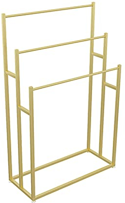 SJASD Metall Freistehender Handtuchhalter, Badezimmer 3 Handtuchstangen Organizer Habdtuchhalterung, Outdoor Pool Handtuchstange Regal Stehend,Handtuchständer,Gold