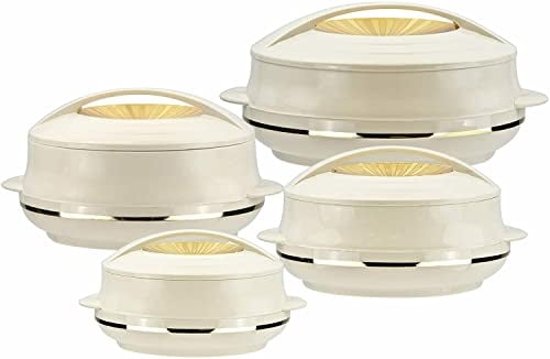 SCHOFIELD AND BLOOM Lot de 4 chauffe-plats isothermes avec couvercle à double paroi en acier inoxydable - Ustensiles de cuisine froids et chauds - Bol à soupe/salade - Doré