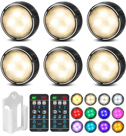 TECOMLIGHT Puck Lights with Remote, AA Battery Operated, Black, 6 Pack
