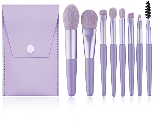 Schminkpinsel, Make up Pinsel Set mit Aufbewahrungsbeutel, Foundation Pinsel, Lidschattenpinsel, 8 Pinsel, Violett