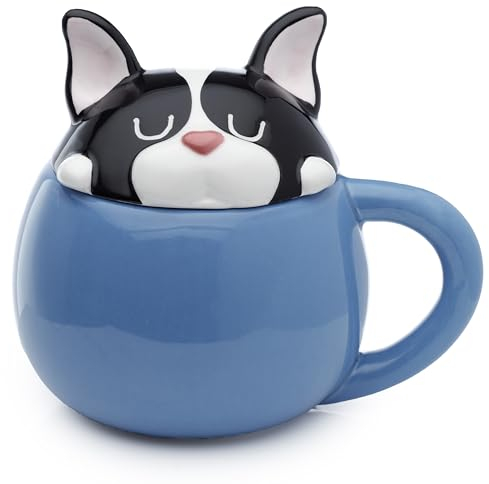 Puckator Tazza in Ceramica con Coperchio Sagomato - Bulldog Francese - Cani