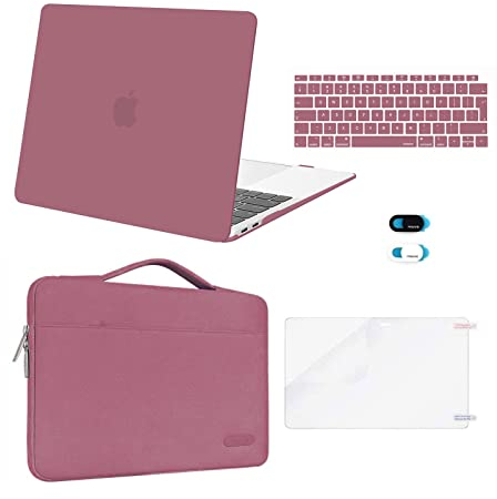 MOSISO Compatible with MacBook Air 13 inch Case 2021 2020 2019 2018 M1 A2337/2179/1932, Hard Shell for MacBook Air M1 Case 13.3 inch &Bag&Keyboard Skin&Webcam Cover&Screen Protector, Tea Petal Pink