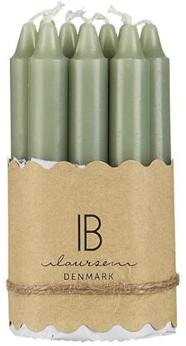 IB Laursen dünne Kerzen Stabkerzen im Set 10-er Pack Kerzen versch. Farben H10 x 1,3cm Brenndauer 1,5 Std. (staubig Grün)