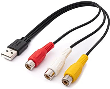 System-S Câble RCA 3 RCA 25 cm femelle vers USB 2.0 type A mâle AV Adaptateur Noir