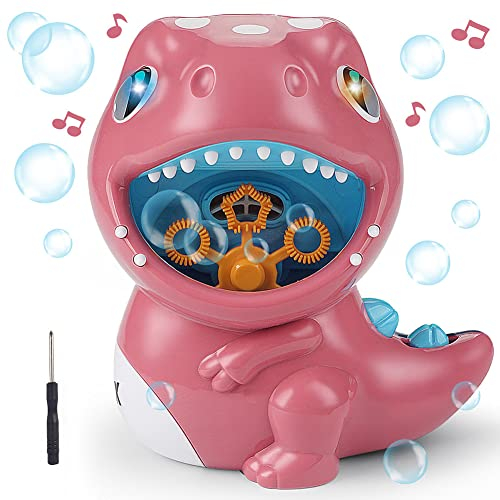 Dinosaurier Seifenblasenmaschine Kinder Blasen Seifenblasenmaschine, Dinosaurier Automatischer Seifenblasen Spielzeug mit Licht und Musik Dino Bubble Maschinen Sommer Outdoor Spielzeug Kindergeschenk