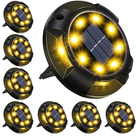 Swivel Disk Solar Powered Ground Lights, 12 LEDs Waterproof In-Ground Non-Slip Landscape Path Lighting for Pathway Garden Lawn Yard Patio Walkway Driveway As Seen On TV (Warm White)