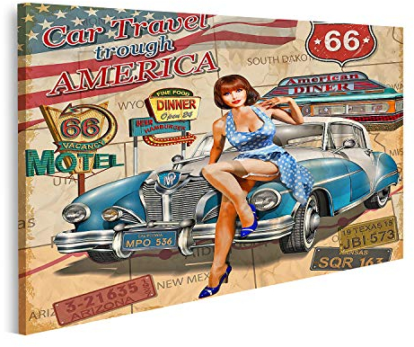 islandburner Leinwandbild Auto Reisen durch Amerika Vintage Poster Bilder Drucke Kunst Poster Wandbild