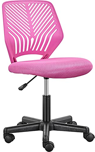 Yaheetech Bürostuhl Schreibtischstuhl ohne Armlehnen Drehstuhl mit Rücklehne Arbeitsstuhl höhenverstellbar 136 kg belastbar 50 x 55 x 79-92 cm Rosa