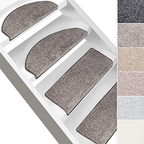KARAT Stufenmatten Sundae - Halbrund oder Eckig - Velours Treppen-Teppich - Teppenmatte für Innen - Einfache Befestigung (Halbrund - 19 x 56 cm, Silber)