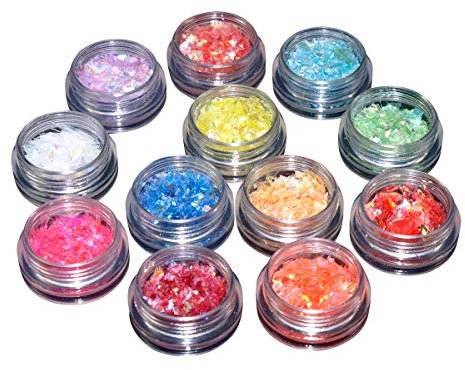 12 Color Iced Mylar Flakes Nail Art UV Gel Tips Decoration Glitter Decals Sequin