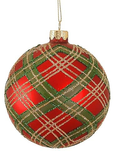 Selezione Cartoleria Varzi dal 1956 - Pallina Albero di Natale In Vetro Tartan e Strisce Oro Ø10