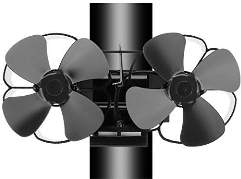 ATAAY Cheminée Noire à Double tête 8 Lames alimentées par la Chaleur Ventilateur de poêle à Bois Brûleur à Bois Écologique Ventilateur Silencieux Distribution Efficace de la Chaleur pour