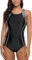 Attraco Damen Einteilige Badeanzug Push Up Bauchweg Bademode Swimsuit Sexy Sport Schwimmanzug Slim Fit Bikini Set Weiß Print XL