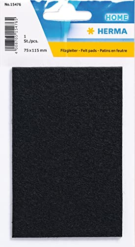 HERMA 15476 Filzgleiter Selbstklebend Schwarz Rechteckig, 75 x 115 mm, ablösbar, Möbelgleiter für Stühle Möbel, Bodengleiter aus Filz für Laminat Parkett Hartholzböden