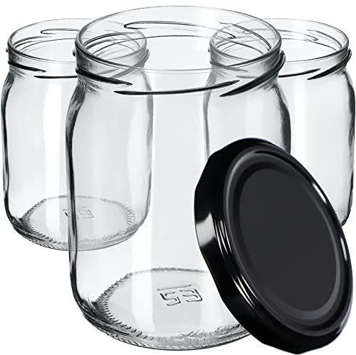 KADAX Lot de 24 bocaux de conservation de 540 ml avec couvercle à visser fi82 mm pour la conservation, la conservation et la préparation des repas – Bocaux hermétiques Twist-Off (noir)