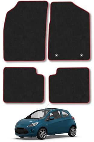 Fits Ford KA (2013-2016) Carpet Car Mats | Red Edge Trim Tailored Fit Floor Mats Full Coverage Protection Accessories Easy Clean Anti Slip Made in the UK