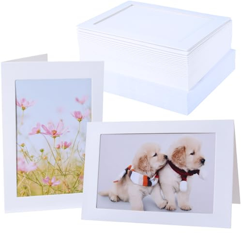 50 Count Photo Frame Cards with Envelopes 4x6 Paper Picture Frame Notecards Photo Card Holder and Envelopes Set for Back to School Teacher Appreciation Wedding Birthday Classroom DIY Craft-White