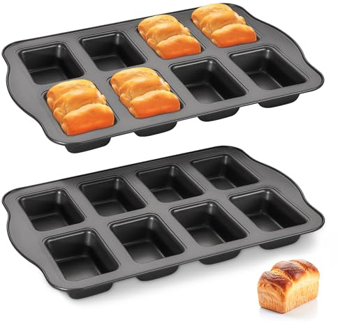 HONGBAKE 2er-Set Mini-Kastenform, 8-fach Antihaft Brotbackform (36x24cm) aus Karbonstahl, BPA-frei & spülmaschinenfest für Mini-Bananenbrot, Brownies, Brot