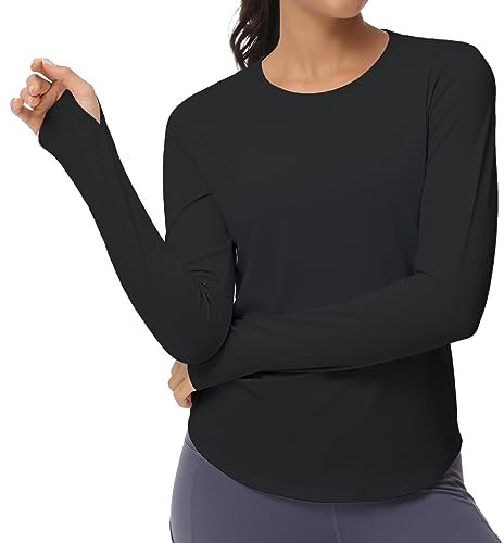 THE GYM PEOPLE Damen Sportshirts Langarm Laufshirt Rundhals Sport Fitness Shirts Langarmshirt Yoga Oberteile Wandershirt mit Daumenloch