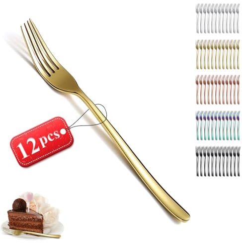 Kyraton Fourche de table de or 12 pièces, 20,5 cm de fourchettes en acier inoxydable ensemble de couverts, ensemble de fourchettes à dîner