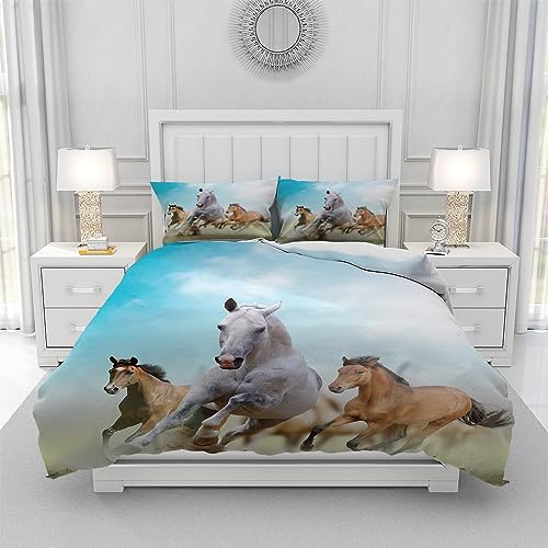 Gegeryozer Set di Biancheria da Letto Cavalli 220×240 cm,Copripiumino con Motivo Cavallo,Copripiumino per Bambini in Microfibra con due Federe 50 x 75 cm(H2)