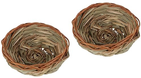 2 piezas Nido de pájaro de paja Cría colgante Hecho a mano Hierba de pájaro Refugio de pájaros Decoración de ratán jaula for pajaros periquitos Decoración de mano Nido de cría de pájaros Nido de pájar