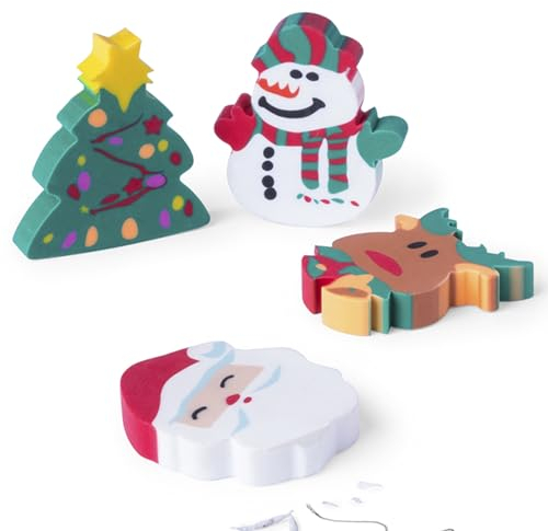 4er Set mit je 4 Weihnachtlichen Radiergummis Radierer für Kindergeburtstage Nikolausparty Adventskalender Tischdeko als Mitgebsel Basteln Malen Zeichnen. 16 Stück