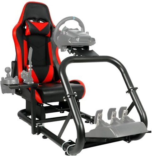Minneer Enhanced Flight Sim Cockpit with Gaming Seat(Red) Fit for Logitech Thrustmaster Fanatec G29 G920 Racing wheel,Professional Driving Mount(50MM Large Round Tube)Without Wheel Pedal and Handbrake