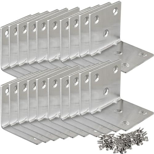 LOSYHU Angle Brackets Pack of 20, 40 x 40mm L-Shaped Bracket Heavy Duty Corner Bracket for Wood 90 Degree Metal Steel Brackets with Installation Hardware for DIY Furniture Fixation