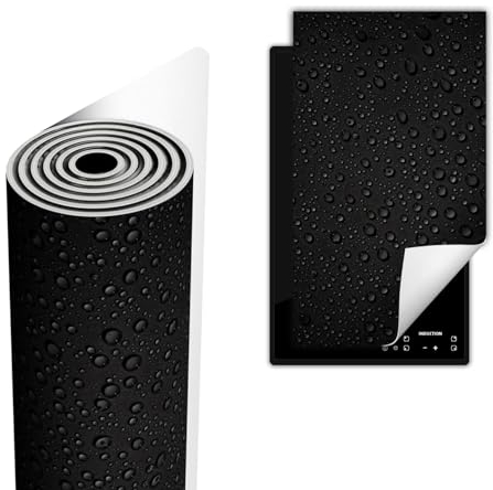 TMK ArtDeko Copri Piano Cottura 30x52 cm Coprifornelli Tappetino per Induzione Fornello Tutto per la Cucina, Tappeto di protezione per fornelli in vinile, Goccia nera