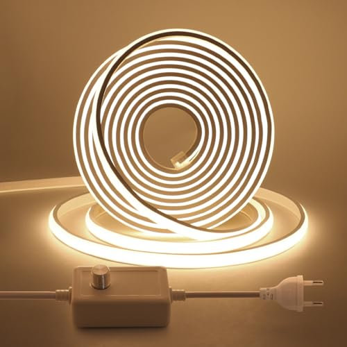 HEGEHE Luce al neon LED COB dimmerabile, striscia LED in silicone bianco naturale 4000K da 15 m con interruttore dimmer, flessibile impermeabile IP65, illuminazione per interni ed esterni