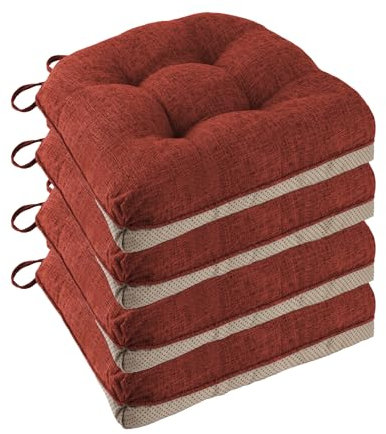 FlyGulls Set di 4 cuscini antiscivolo per sedie da pranzo, 45,7 x 45,7 x 7,6 cm, trapuntati, comodi e morbidi, con laccetti, color ruggine