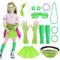Partideal 80s Fancy Dress Costume for Girls, 23Pcs 1980s Outfit Accessories Set Tutu Skirt Leg Warmers Fishnet Gloves Necklace Bracelets Bow Headband Star Earrings Glasses Bumbag (Green)