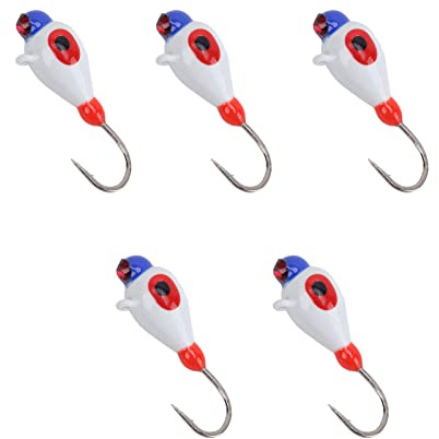 HERCHR 5 Pièces Kit De Leurres De Pêche sur Glace 5MM Pêche d'hiver Têtes De Gabarits De Glace Gabarits De Marigane Crochets De Pêche Leurres pour Bar Perche Marigane Micro