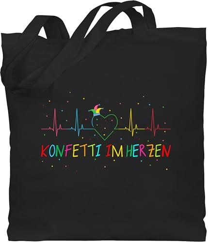 Baumwolltasche - Karneval & - Taschen - Konfetti im Herzen Herzschlag Fasching I - Unisize - Schwarz - kamellebeutel faschings ekg jutebeutel wurfbeutel karnevals herz beutel karnevalsbeutel