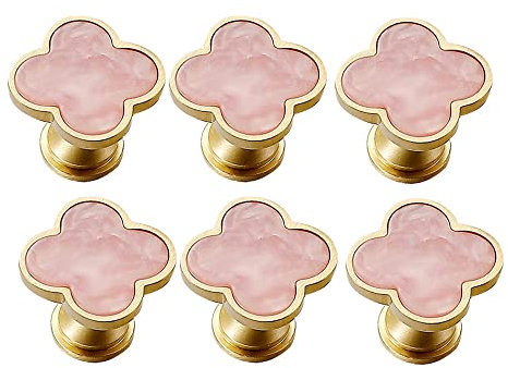 6 StüCke Kleeblatt Knopf Kreativ Kabinett Schublade Knob für Kommode Kleiderschrank Ziehen Einzelnes Loch TüRknauf(Rosa)