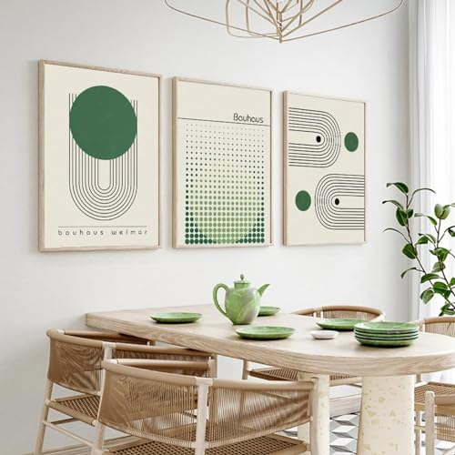 KemneT Bauhaus-Wand Bilder grüne Farbblocklinien moderne minimalistische Poster Kunstdrucke abstrakte Leinwandbild Wohnzimmer Heimdekoration 50 x 70 x 3 cm ungerahmt