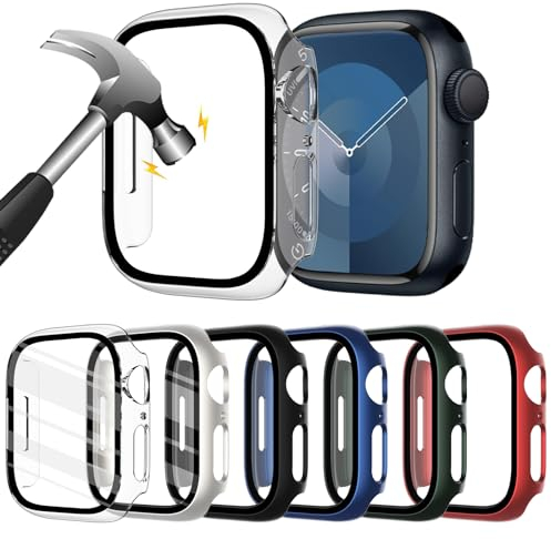 KADES 6er Pack Hard PC Schutzhülle für Apple Watch Series 9(2023) Series 8 Series 7 45mm,iWatch Hülle Mit Glas Displayschutz,schutzfolie gehärtetem Glas Gesamtblasenfreie Abdeckung für iWatch-Zubehör
