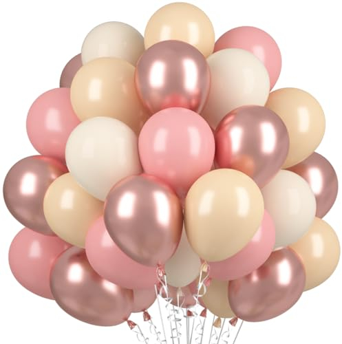Luftballons Beige Altrosa, 60 Stück Retro Aprikose Rosa Helium Luftballons, Champagner Rosegold Metallic Ballons für Geburtstag Babyparty Jubiläum Braut Hochzeit Mädchen Graduierung Deko