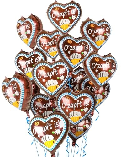 iZoeL XXL Oktoberfest deko 20 Stück,O' Zapft is'' Herz Folienballons im Lebkuchenherzen Design Oktoberfest Bayrische Deko Hochzeit Geburtstag Bayern Party Oktoberfest Volksfest