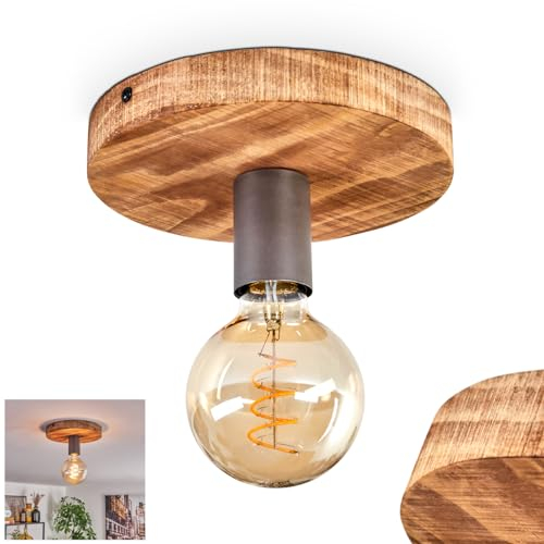 Deckenleuchte Amnicon, moderne Deckenlampe aus Holz und Metall in Natur und Schwarz, im offenen Design, Ø 20 cm, 1-flammig, 1 x E27, ohne Leuchtmittel