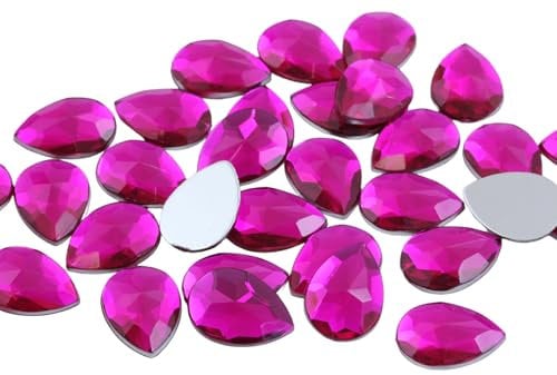 Allstarco 18x13mm Pink Fuchsia H108 Flat Back Teardrop Acrylic Rhinestones Plastic Gems for Jewelry Making Costume Jewels Cosplay Card Making Embelishments Crafts- 30 Pieces