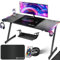 KESSER® Gaming Tisch LED 160cm x 60cm | Z-Form Gamer Schreibtisch | Kopfhörerhaken & Kohlebeschichtung | Ergonomischer PC Computertisch | Stabiler Tisch mit Getränkehalter Schwarz