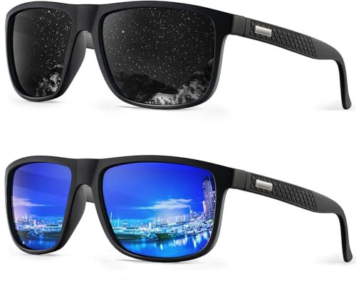 HENGOSEN Polarised Sunglasses Men Sports: Mens Sunglasses Fishing Driving Running Retro Sun Glasses with UV Protection 2 PACK