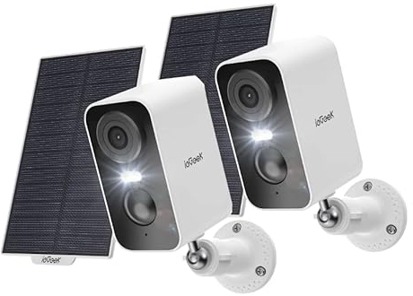 ieGeek 2K Camara Vigilancia WiFi Exterior Solar, 5200mAh Batería Recargable, Camara de Vigilancia sin Cables, Visión Nocturna Color, PIR Movimiento Detección, Audio de 2 Vias, Compatible Alexa(2 pcs)