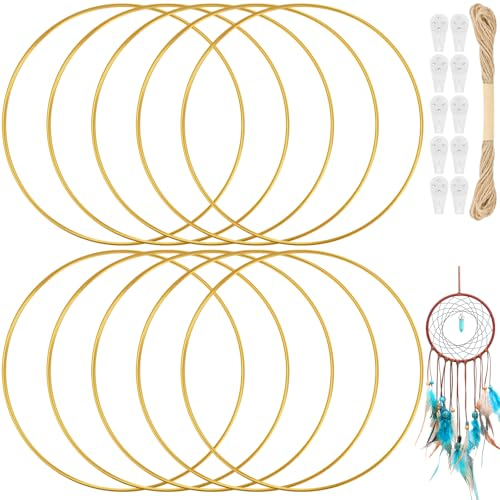 Sinofort 10 Stück 20cm Metallringe Zum Basteln, Metallring,Metallringe Metall Ringe Deko für Traumfänger Ring, Makramee Ring, Wickeltechnik, Floristik,Hochzeitskranz